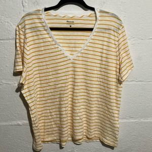 Madewell Yellow Striped V-Neck Short Sleeve Tee - Size 2X